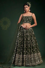 Load image into Gallery viewer, Georgette Fabric Mehendi Mehendi Green Color Sangeet Wear Incredible Lehenga
