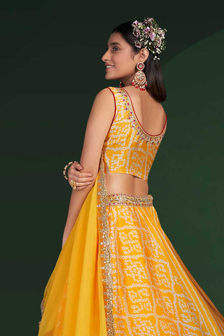 Chinon Fabric Sangeet Wear Mustard Color Wonderful Lehenga