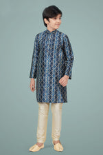 Load image into Gallery viewer, Navy Blue Color Art Silk Fabric Festive Wear Stylish Kurta Pyjama For Kids Wear
