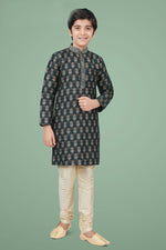 Load image into Gallery viewer, Dark Green Color Art Silk Fabric Function Wear Stylish Kurta Pyjama For Kids Wear

