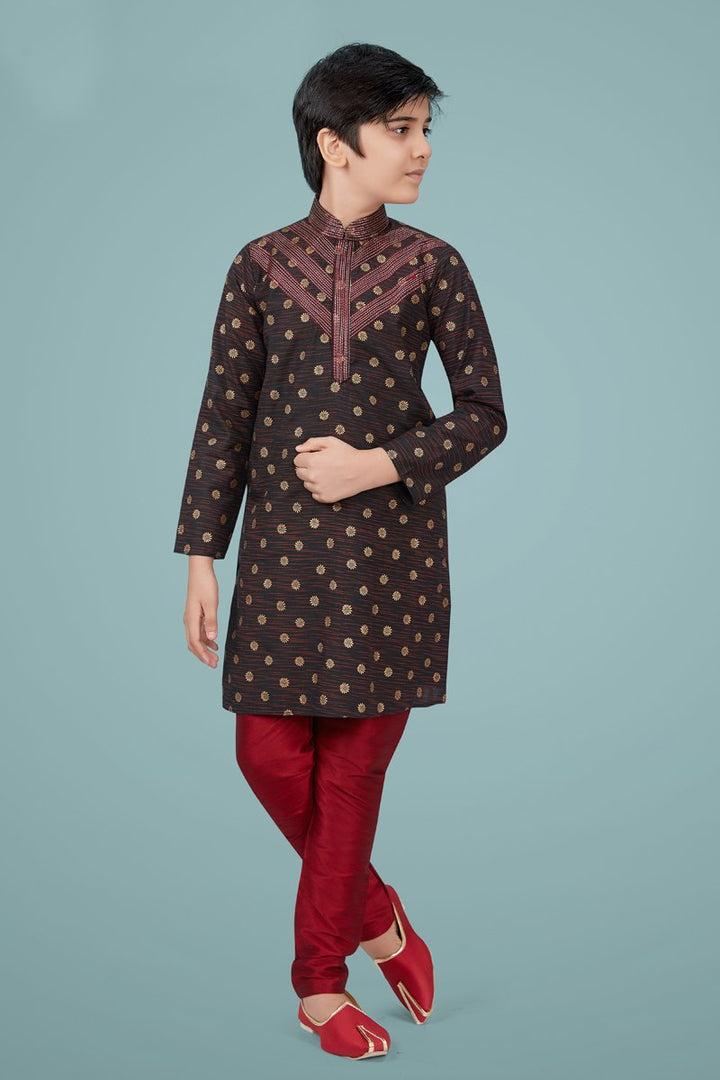 Brown Color Cotton Silk Fabric Function Wear Fancy Kurta Pyjama For Kids Wear