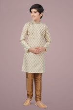 Load image into Gallery viewer, Beige Color Cotton Silk Fabric Sangeet Wear Trendy Kurta Pyjama For Kids Wear
