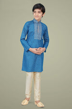 Load image into Gallery viewer, Sky Blue Color Cotton Silk Fabric Sangeet Wear Fancy Kurta Pyjama For Kids Wear
