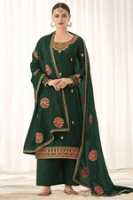 Load image into Gallery viewer, Art Silk Fabric Dark Green Color Fancy Embroidered Palazzo Suit
