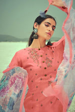 Load image into Gallery viewer, Fancy Fabric Peach Color Palazzo Salwar Suit With Printed Dupatta

