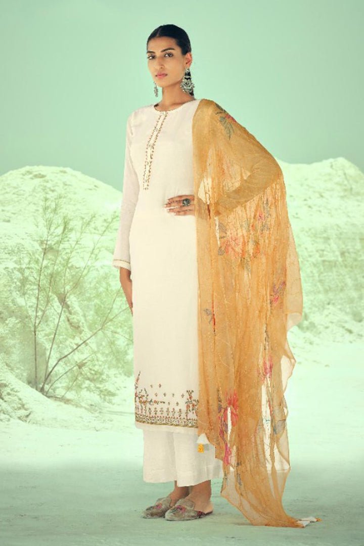 Pretty Fancy Fabric Off White Color Palazzo Salwar Suit With Printed Dupatta