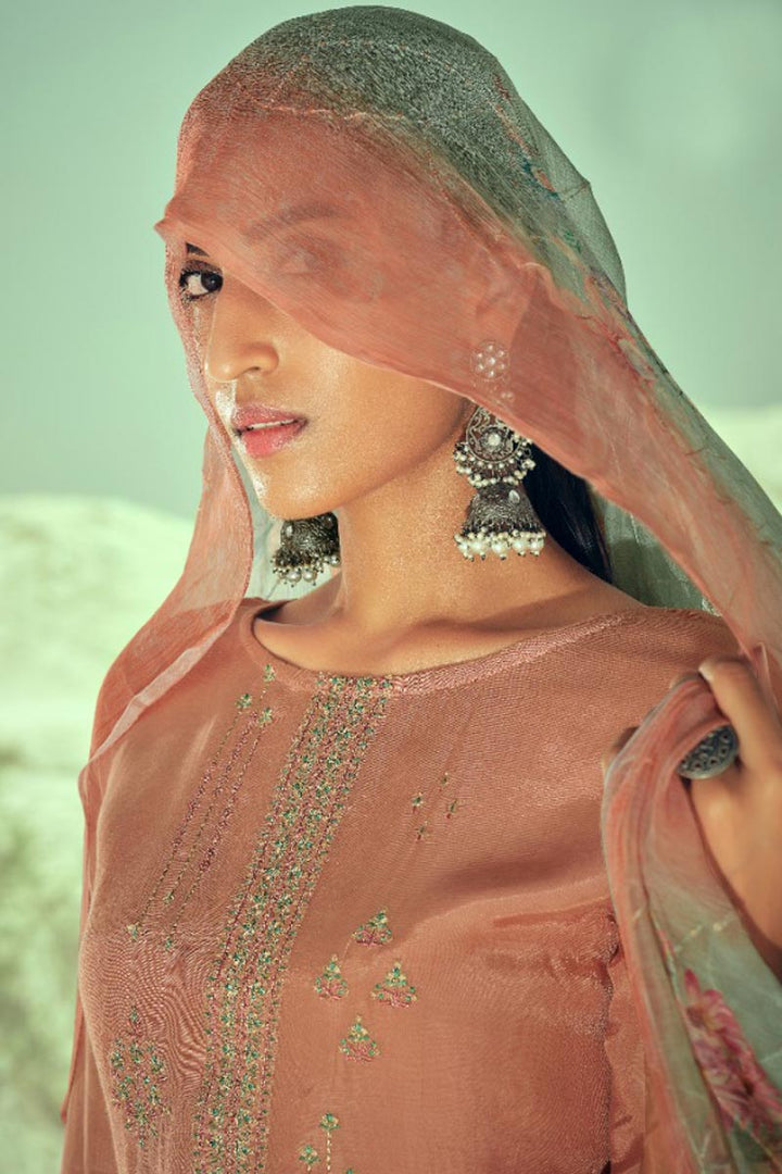 Glamorous Peach Fancy Fabric Palazzo Salwar Suit With Printed Dupatta
