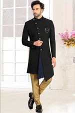Load image into Gallery viewer, Black Color Jacquard Fabric Sangeet Wear Trendy Readymade Men Indo Western
