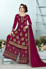 Load image into Gallery viewer, Reception Wear Georgette Fabric Rani Color Embroidered Palazzo Suit
