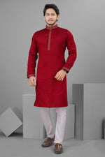 Load image into Gallery viewer, Cotton Fabric Red Color Festive Wear Readymade Men Kurta Pyjama
