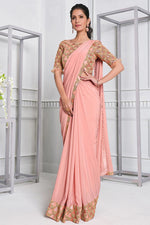 Load image into Gallery viewer, Peach Color Function Wear Lycra Fabric Embroidered Designer Saree
