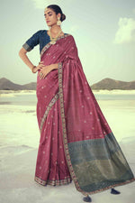 Load image into Gallery viewer, Pink Color Art Silk Fabric Lace Work Function Wear Saree

