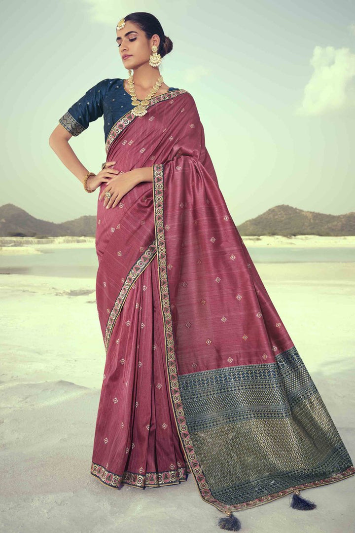 Pink Color Art Silk Fabric Lace Work Function Wear Saree