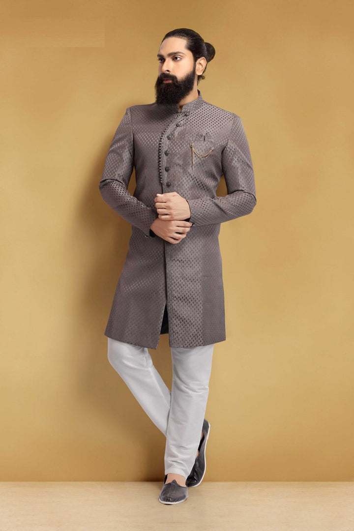 Dark Beige Color Art Silk Fabric Wedding Wear Stylish Readymade Men Indo Western
