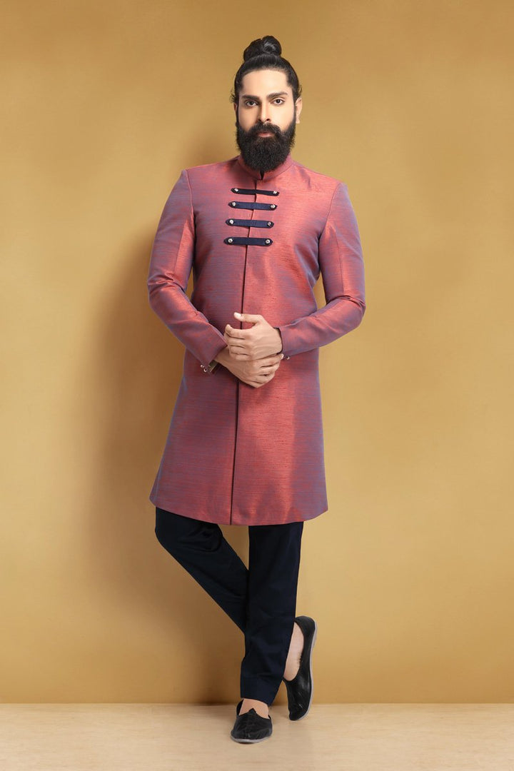 Pink Color Art Silk Fabric Reception Wear Stylish Readymade Men Indo Western