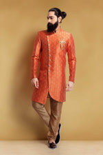 Load image into Gallery viewer, Orange Color Art Silk Fabric Wedding Wear Designer Readymade Men Indo Western
