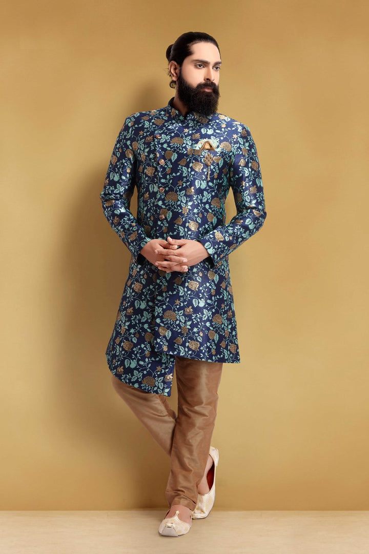 Art Silk Fabric Reception Wear Designer Readymade Men Indo Western