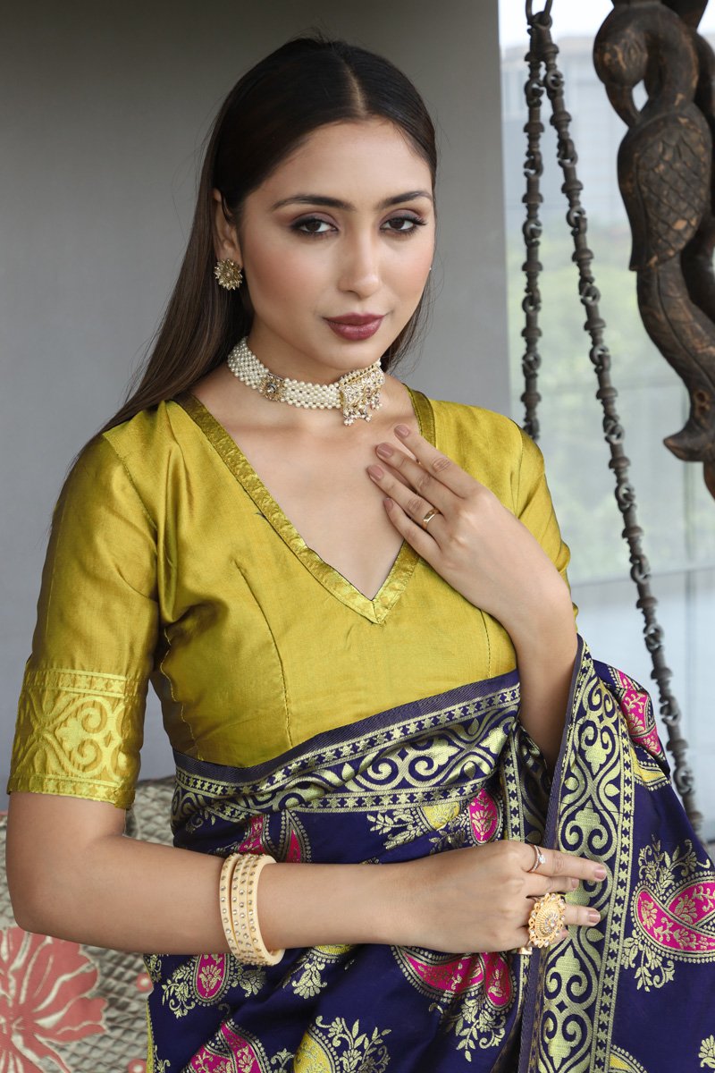Navy Blue Color Festive Wear Designer Art Silk Fabric Weaving Work Saree | Buy Online India