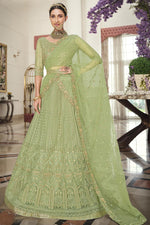 Load image into Gallery viewer, Net Embroidered Wedding Wear Lehenga Choli In Sea Green Color

