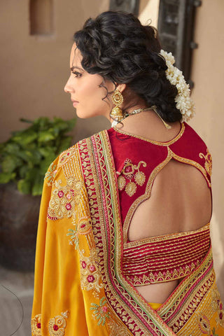 Art Silk Fabric Bright Saree In Mustard Color With Sequince Work