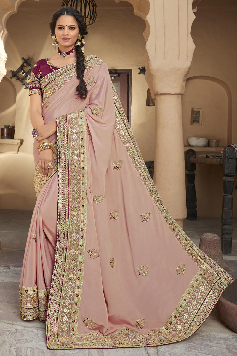 Radiant Peach Color Art Silk Fabric Traditional Wear Saree