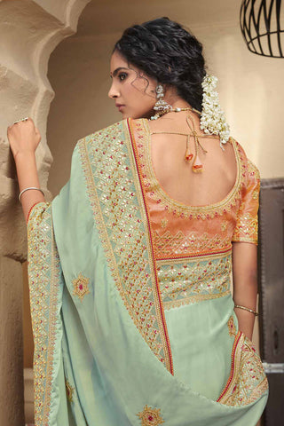 Radiant Light Cyan Color Sequince Work On Function Wear Saree In Art Silk Fabric