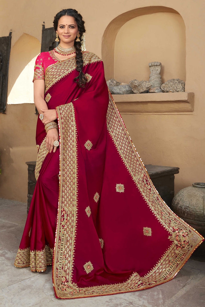 Maroon Color Art Silk Fabric Sequince Work Traditional Saree