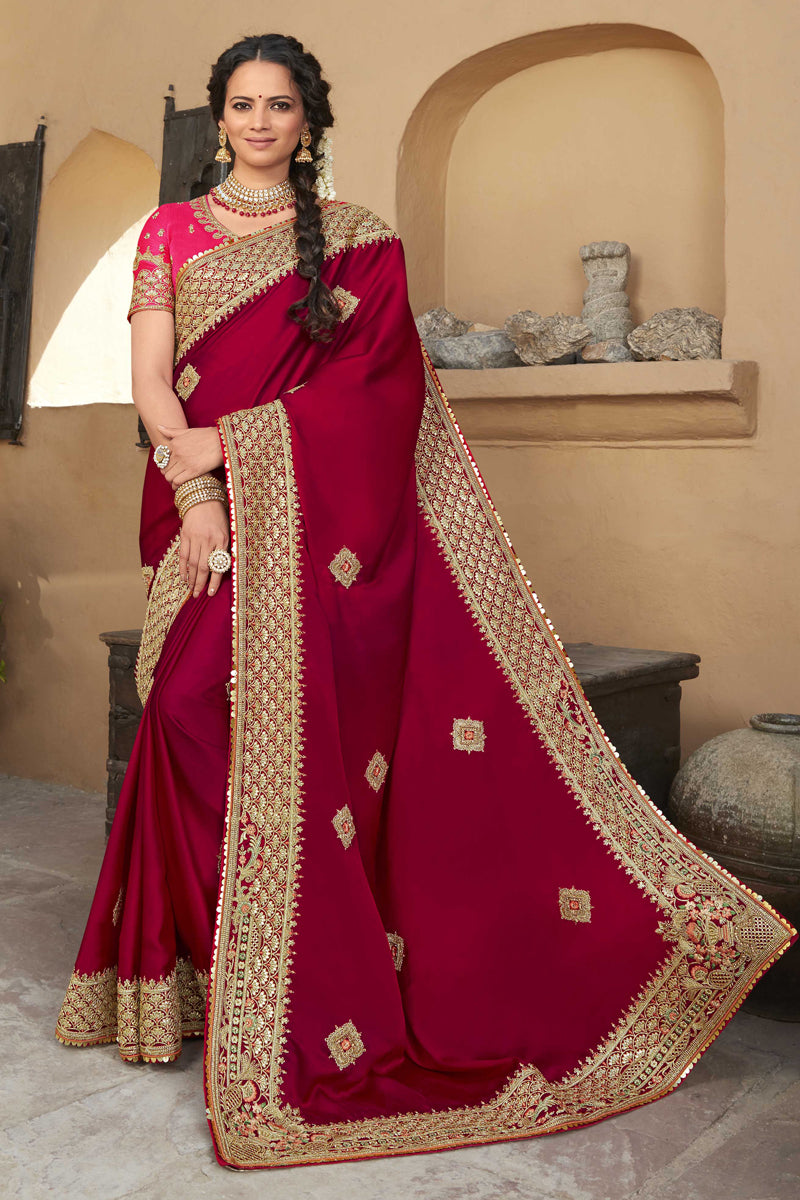 Maroon Color Art Silk Fabric Sequince Work Traditional Saree