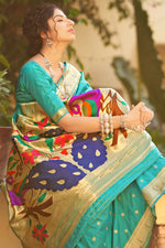 Load image into Gallery viewer, Function Wear Weaving Work On Sky Blue Color Banarasi Silk Saree
