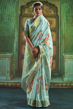 Load image into Gallery viewer, Light Cyan Function Wear Linen Trendy Saree
