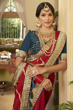 Load image into Gallery viewer, Crepe Silk Fabric Function Wear Red Embroidered Designer Saree
