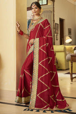 Load image into Gallery viewer, Crepe Silk Fabric Function Wear Red Embroidered Designer Saree
