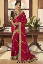 Load image into Gallery viewer, Crepe Silk Fabric Festive Wear Pink Color Embroidered Designer Saree
