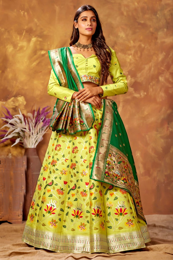 Sea Green Color Art Silk Fabric Designer Weaving Work Wedding Wear Lehenga Choli