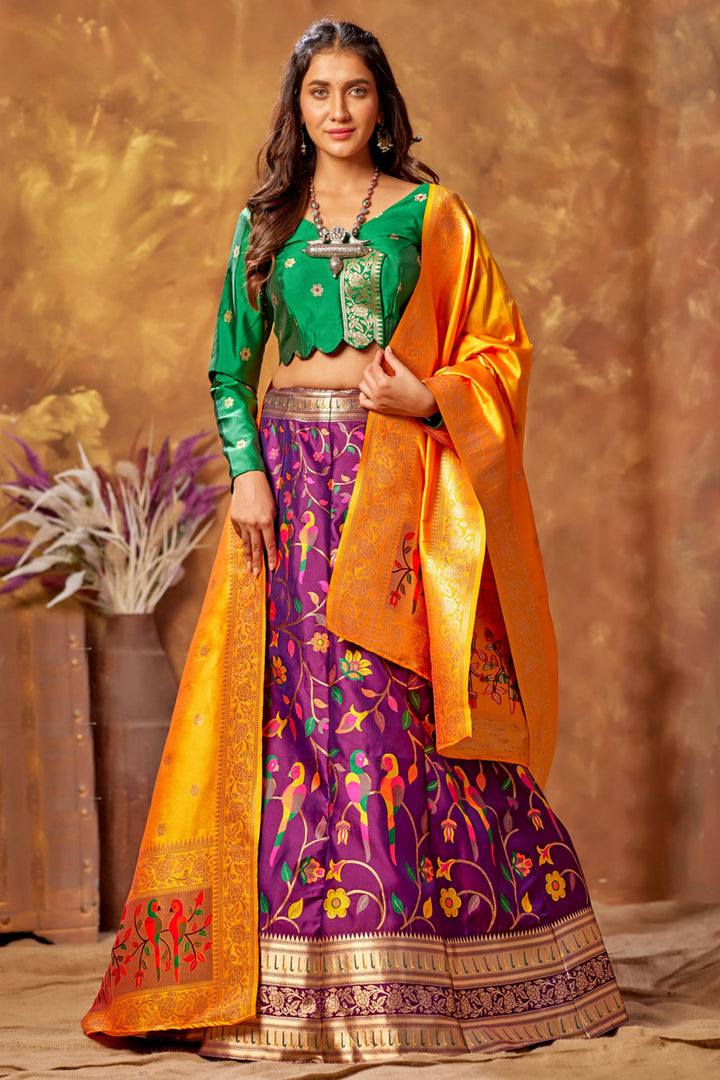 Purple Color Weaving Work Sangeet Wear Lehenga Choli In Art Silk Fabric