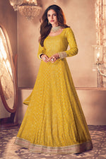 Load image into Gallery viewer, Beguiling Embroidered Work On Yellow Color Georgette Fabric Party Wear Anarkali Suit Featuring Vartika Singh
