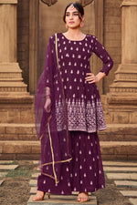 Load image into Gallery viewer, Excellent Georgette Fabric Purple Color Designer Palazzo Suit With Embroidered Work
