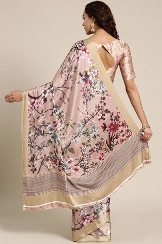 Peach Color Satin Fabric Digital Printed Work Saree