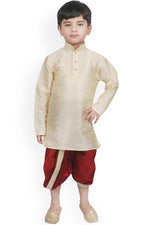 Load image into Gallery viewer, Dhupion Silk Fabric Beige Color Festive Wear Dhoti Style Readymade Kurta Pyjama For Kids Wear