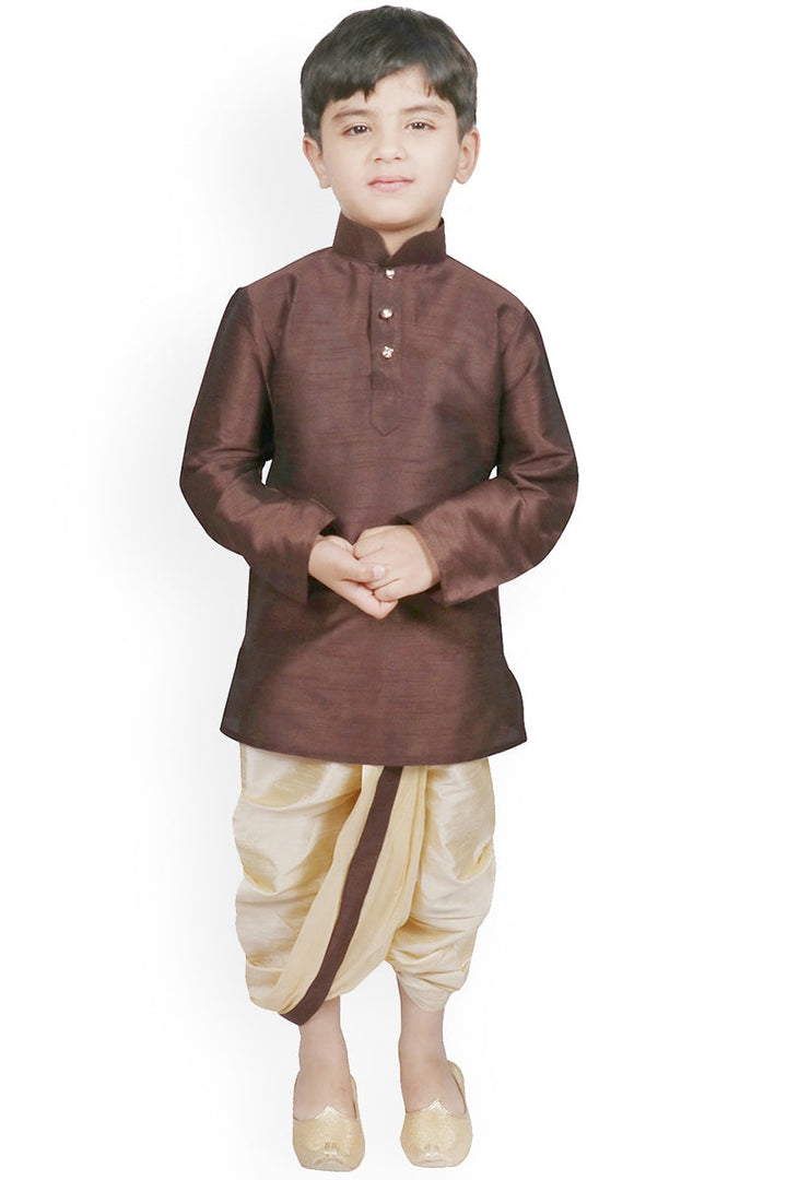 Dhupion Silk Fabric Sangeet Wear Trendy Dhoti Style Readymade Kurta Pyjama For Kids Wear