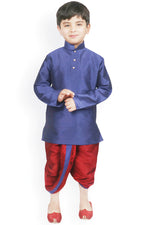 Load image into Gallery viewer, Navy Blue Color Reception Wear Dhoti Style Readymade Kurta Pyjama For Kids Wear