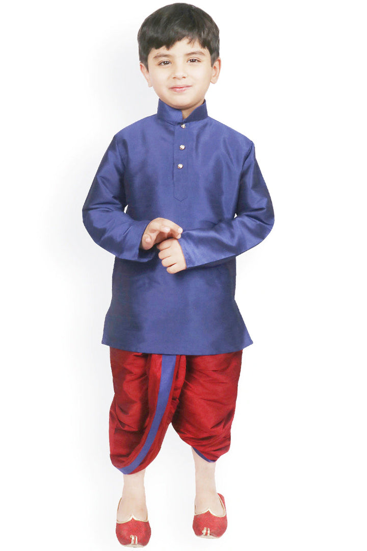 Navy Blue Color Reception Wear Dhoti Style Readymade Kurta Pyjama For Kids Wear