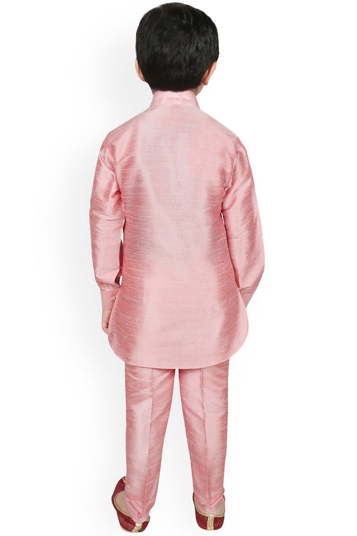 Dhupion Silk Fabric Pink Color Festive Wear Readymade Kurta Pyjama For Kids Wear
