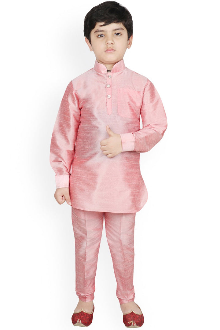 Dhupion Silk Fabric Pink Color Festive Wear Readymade Kurta Pyjama For Kids Wear
