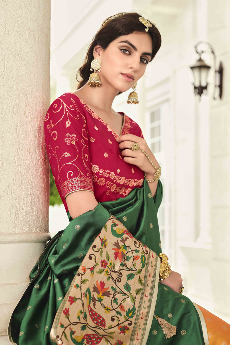 Function Wear Art Silk Fabric Banarasi Style Lehenga In Mustard Color