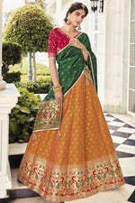 Load image into Gallery viewer, Function Wear Art Silk Fabric Banarasi Style Lehenga In Mustard Color
