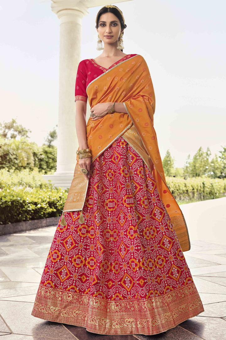 Red Color Art Silk Fabric Function Wear Weaving Work Banarasi Style Lehenga
