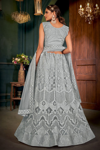 Grey Color Function Wear Lehenga Choli With Embroidered Work