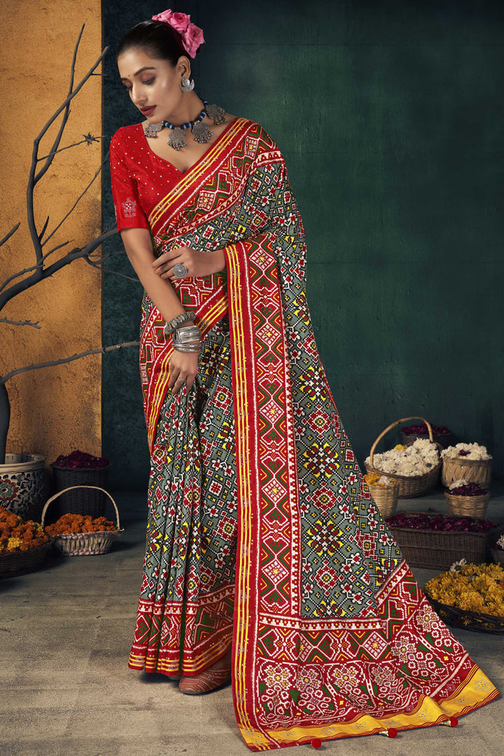 Dola Silk Fabric Printed Work Sangeet Wear Classic Saree In Multi Color