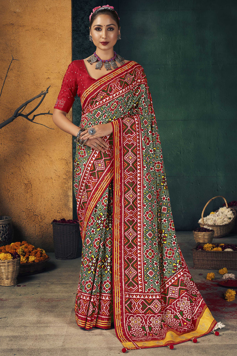 Multi Color Dola Silk Fabric Printed Work Traditional Wear Saree